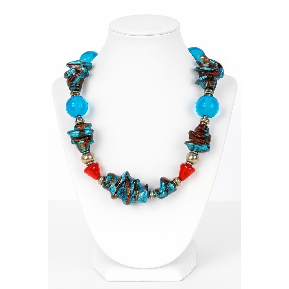 Vintage Chunky Murano Glass Lampwork Sculptural Beaded Necklace - Picture 8 of 11